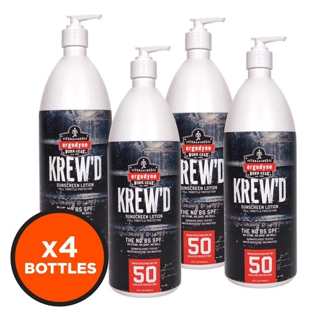 Krewd By Ergodyne SPF 50 Sunscreen Lotion, 32 oz., PK4 6355-4PK